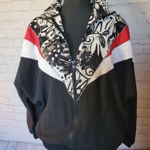 Vintage Size Medium Silver Threads Full Zip Jacket Red Black White